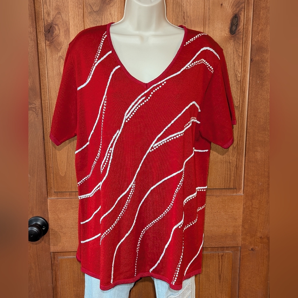 Beaded Red V-Neck Sweater